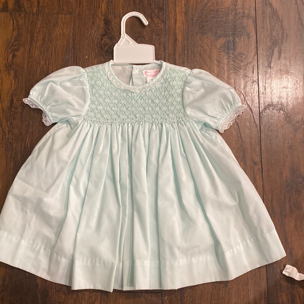 Teal smocked dress 9 mo